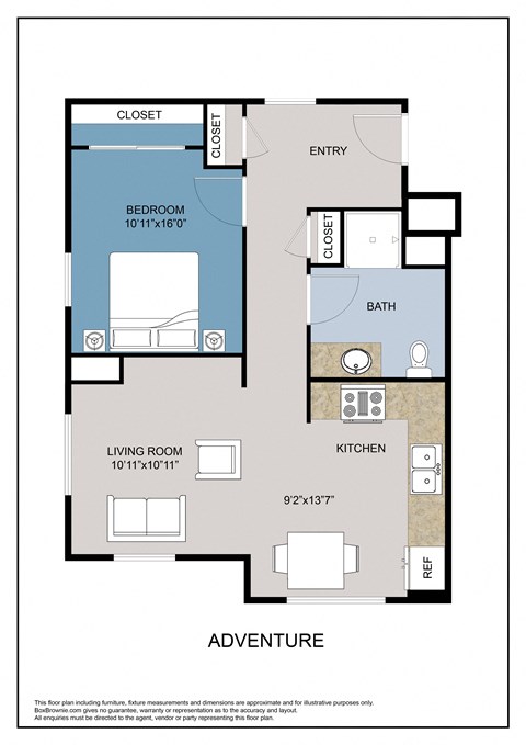Floor plan for 1 bed, 1 bath, 693 sqft